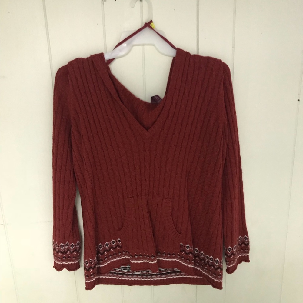 Red hooded sweater